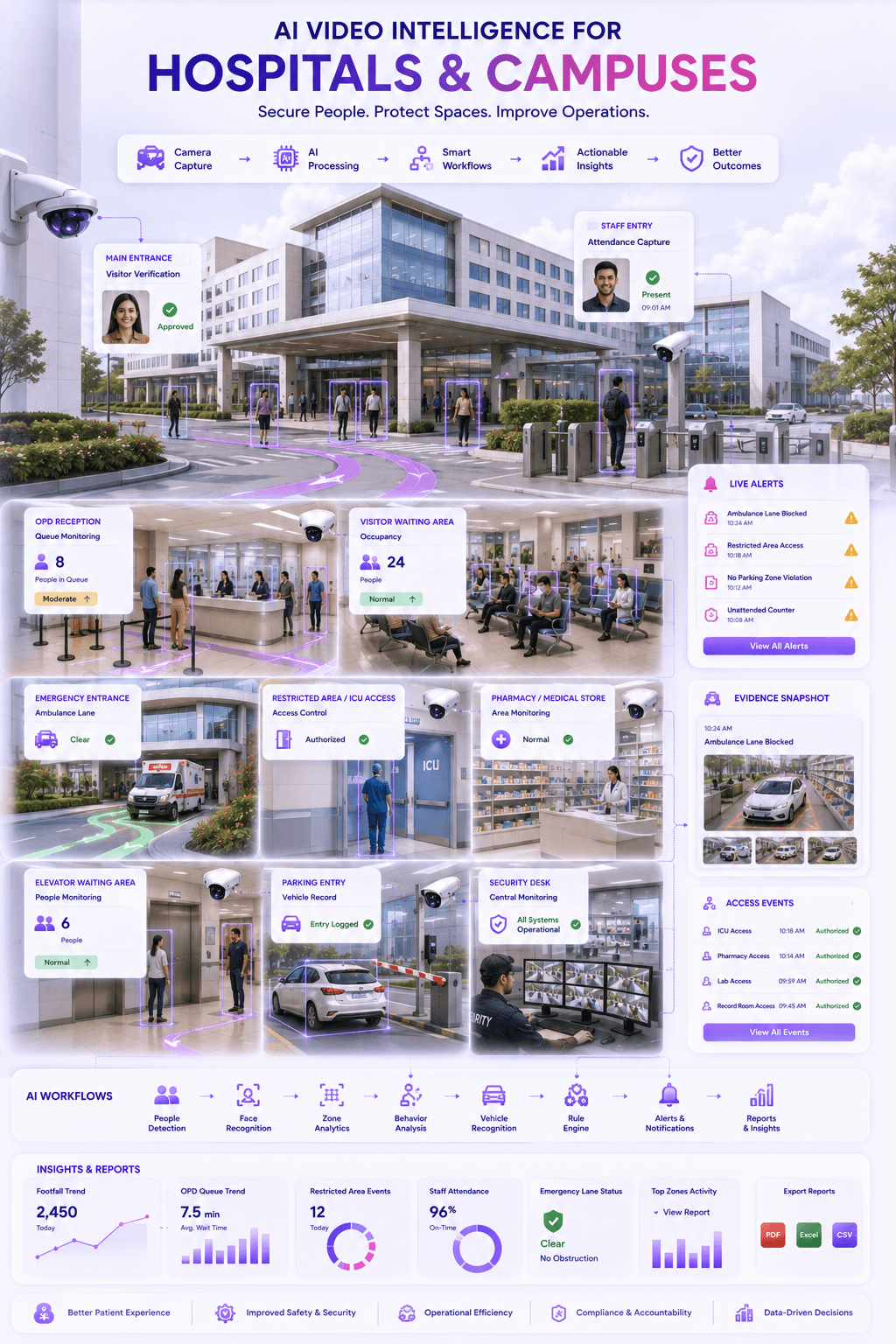 Hospitals and campuses AI video intelligence